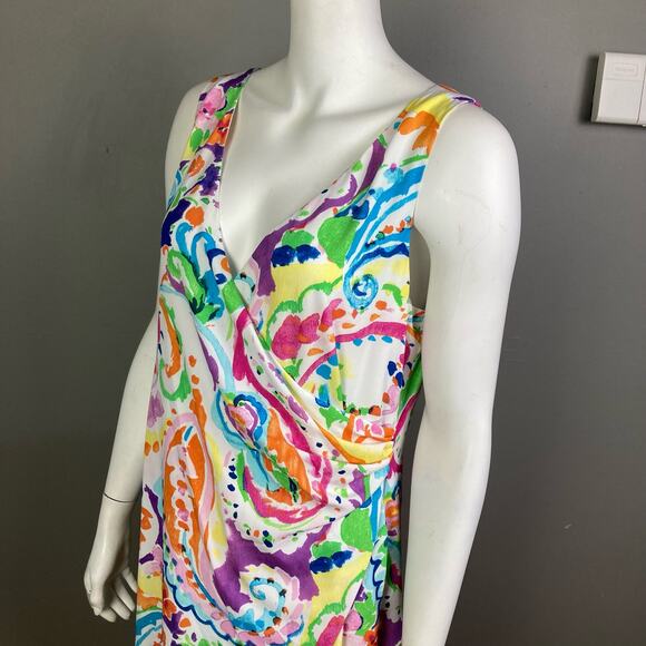 Lauren Ralph Lauren Dress Size 10 Colorful Sleeveless Wrap coastal summer - Picture 6 of 12